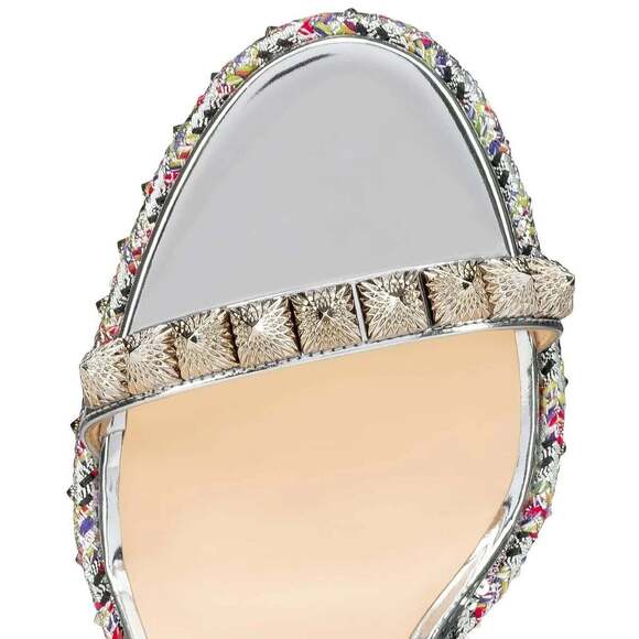 Christian Louboutin Pira Ryad 110 Silver Sequin Platform Wedge Sandal Heel 36 - Picture 6 of 9